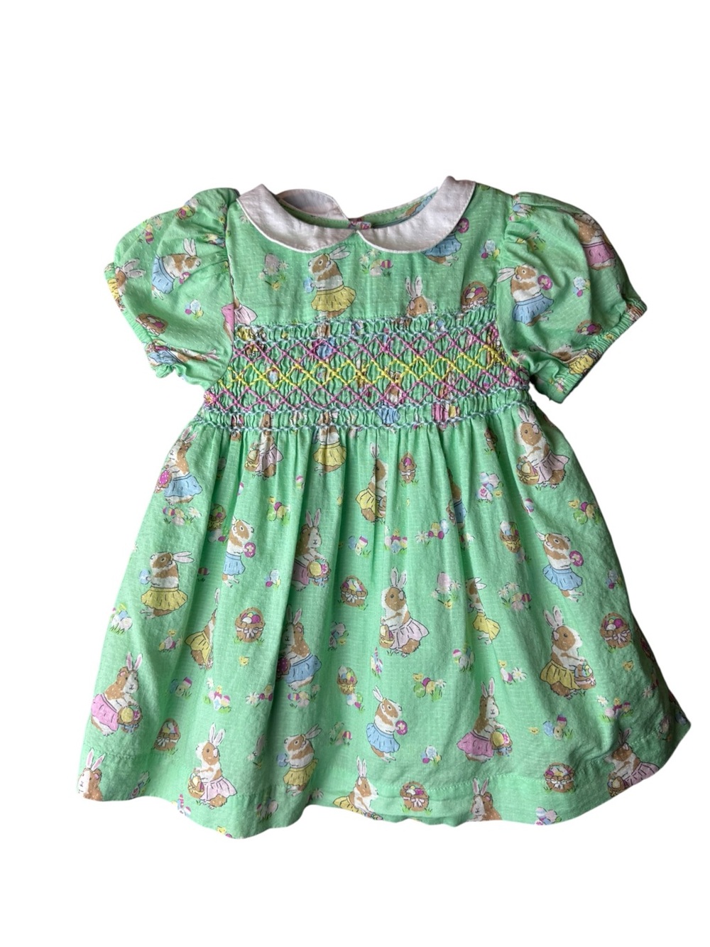 Baby Boden Green Guinea Pug as Bunny Easter Smocked Dress 3-6M